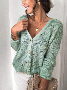 Todays Special Picks Openwork Button Up Long Sleeve Cardigan