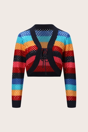 Todays Steal Biggest Savings Now Openwork Color Block Tied Cardigan