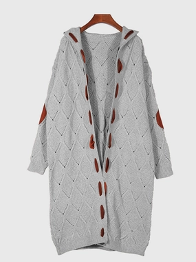 Clearance Sale Openwork Long Sleeve Open Front Hooded Cardigan