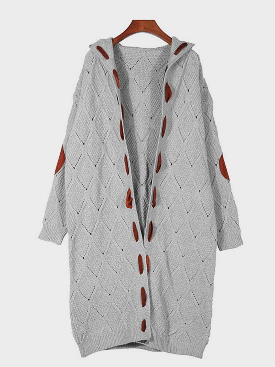 Clearance Sale Openwork Long Sleeve Open Front Hooded Cardigan