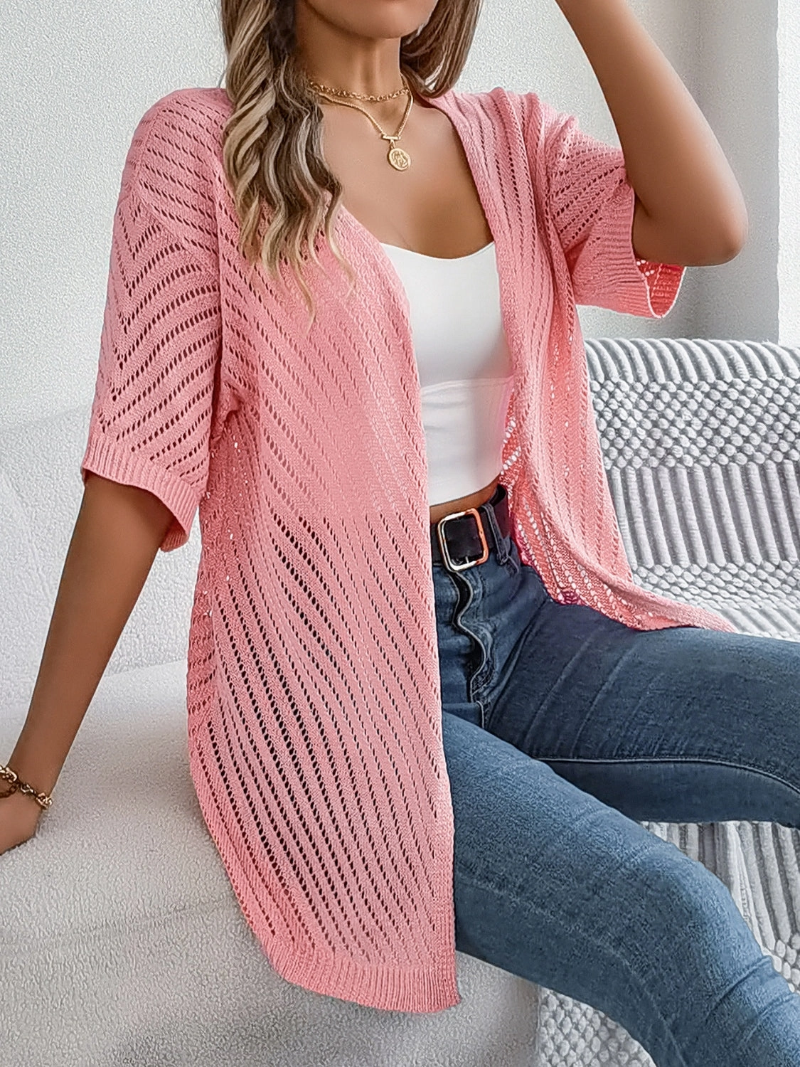 Grab It Before Gone Last Chance Offer Openwork Open Front Half Sleeve Cardigan