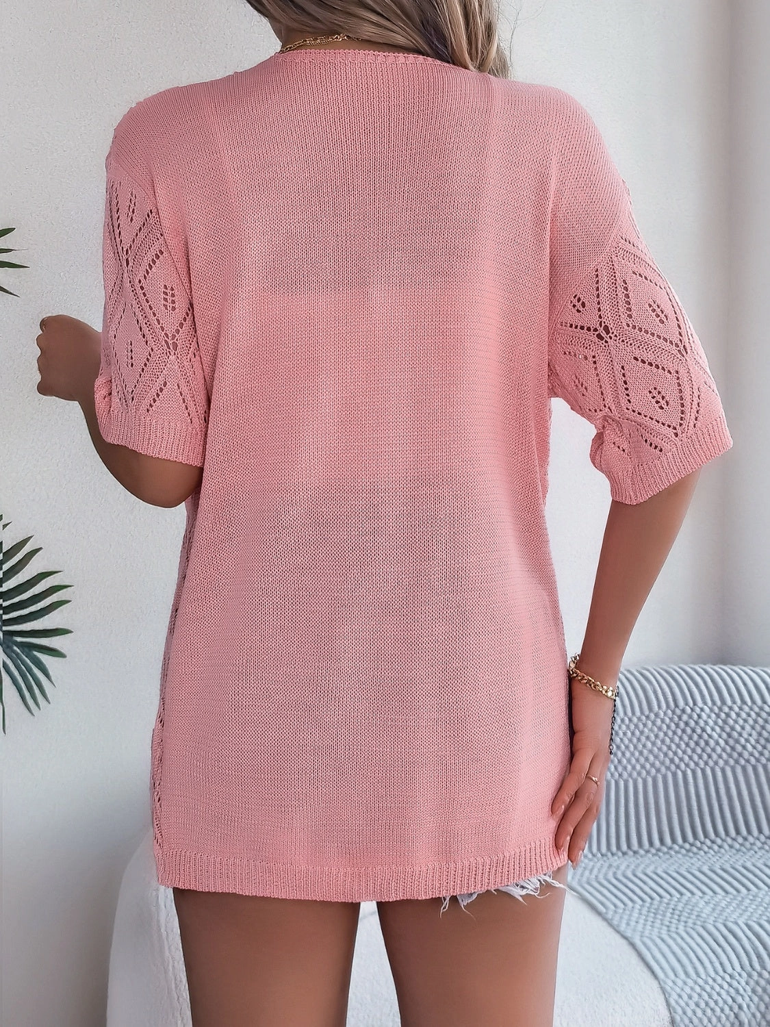 Openwork Open Front Half Sleeve Cardigan Grab Your Hot Pick