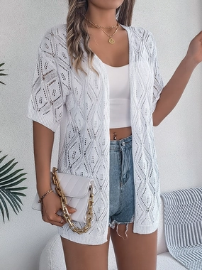 Todays Mega Savings Openwork Open Front Half Sleeve Cardigan