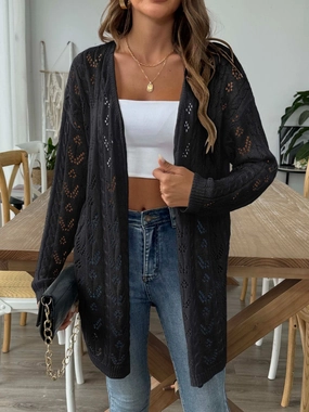 Grab It Fast Openwork Open Front Long Sleeve Cardigan