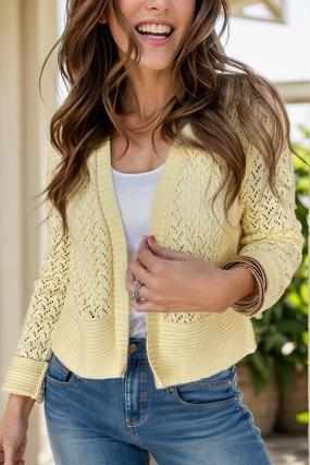 Online Exclusive Deal Openwork Open Front Long Sleeve Cardigan