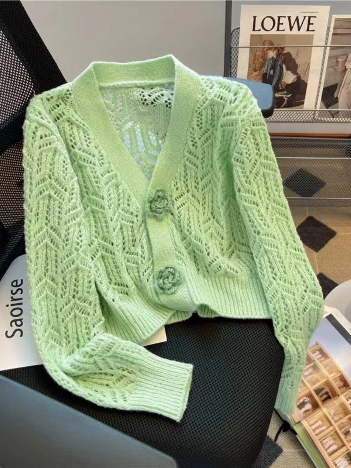 Openwork V-Neck Dropped Shoulder Cardigan Online Exclusive Savings
