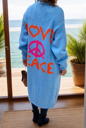Peace Sign Long Sleeve Cardigan Todays Hot Pick Hot Clearance Now
