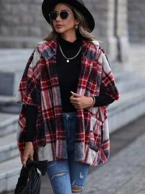 Plaid Hooded Coat With Pockets Mega Discount Event