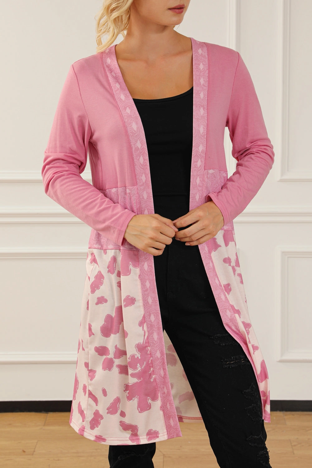 Printed Long Sleeve Open Front Outerwear Online Exclusive Savings Big Savings Alert