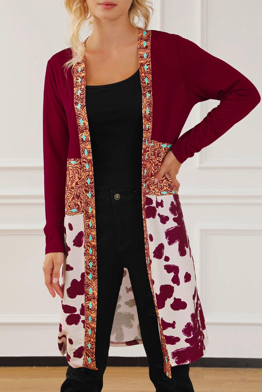 Hot Savings Alert Dont Wait Save Printed Long Sleeve Open Front Outerwear
