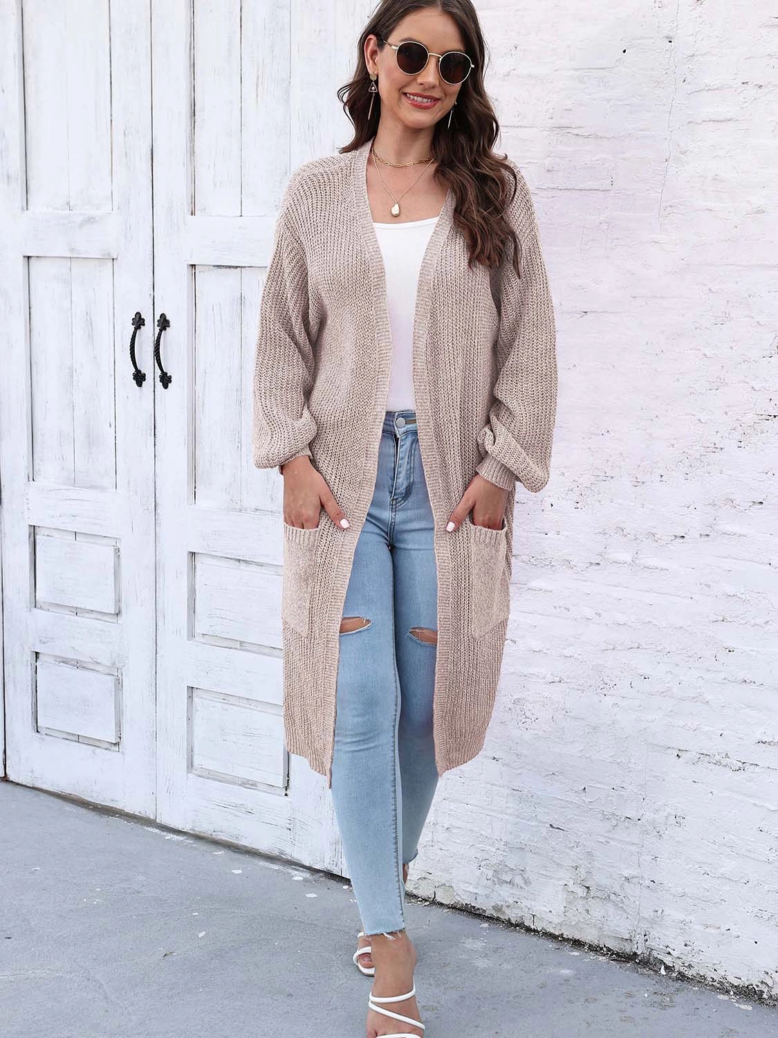 Open Front Longline Cardigan With Pockets Grab It Fast
