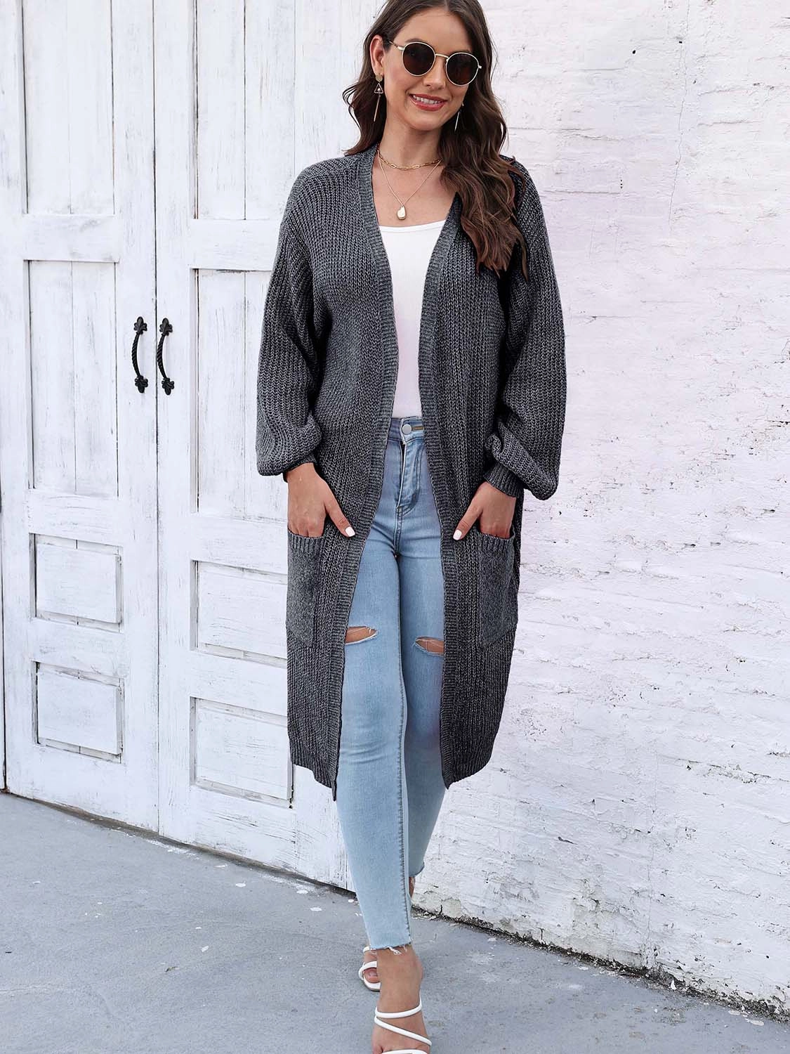Open Front Longline Cardigan With Pockets Save More Now Mega Discount Event