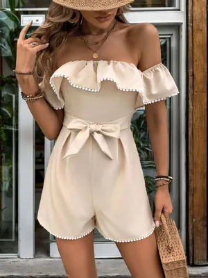 Instant Discount Shop Smart Deals Perfee Tied Ruffled Off-Shoulder Short Sleeve Romper