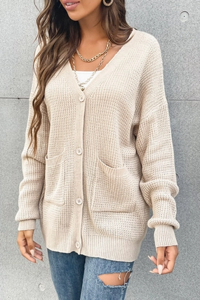 Exclusive Online Discount Perfee Button Front Drop Shoulder Waffle Cardigan