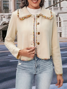 Limited Time Sale Perfee Collared Neck Button-Down Long Sleeve Jacket