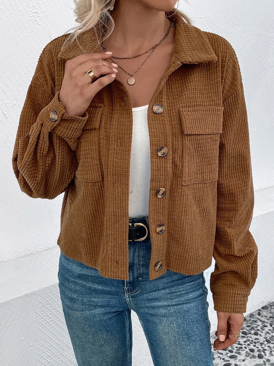 Perfee Collared Neck Button Front Jacket With Pockets Limited Time Offer