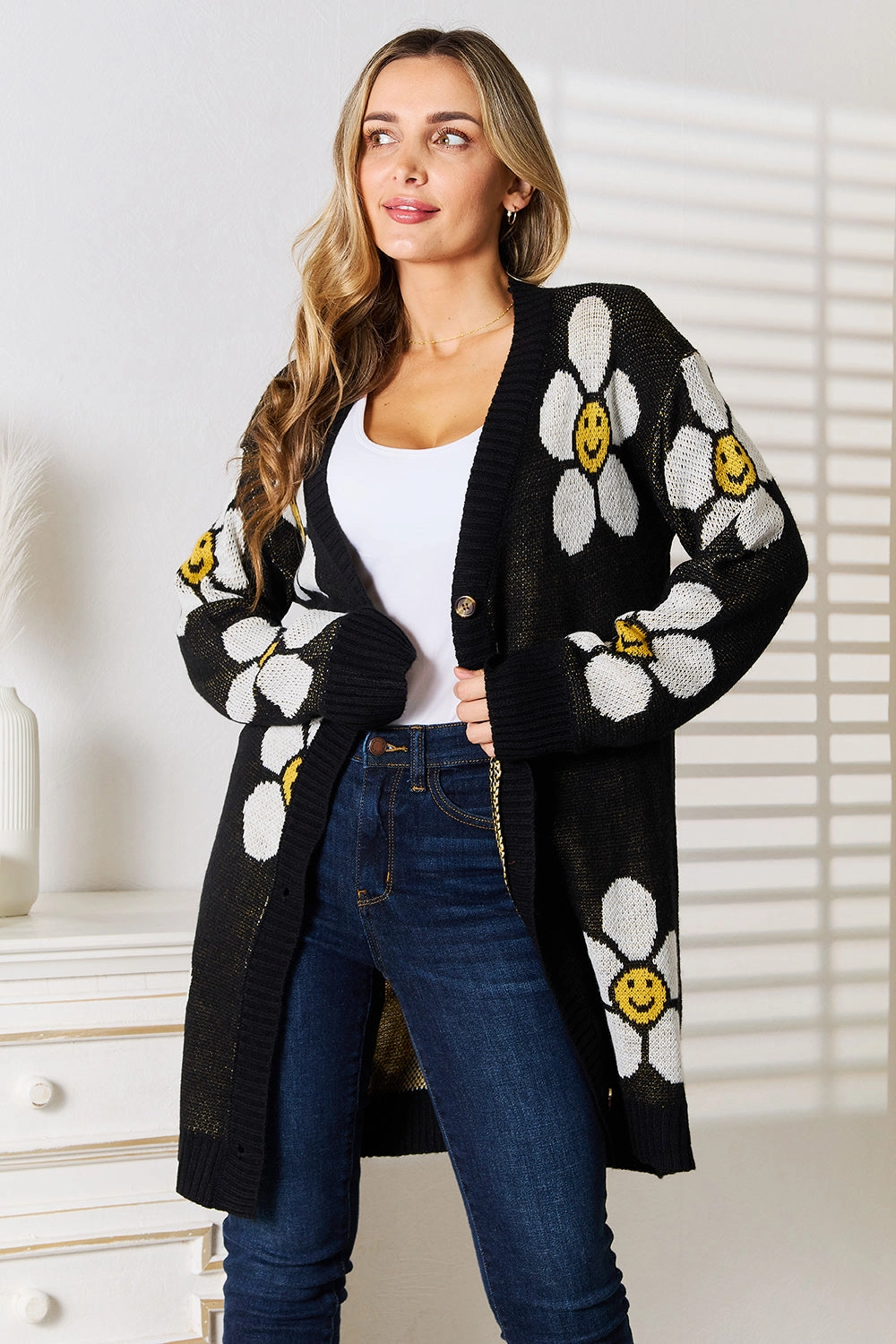 Save Today Only Perfee Floral Button Down Longline Cardigan