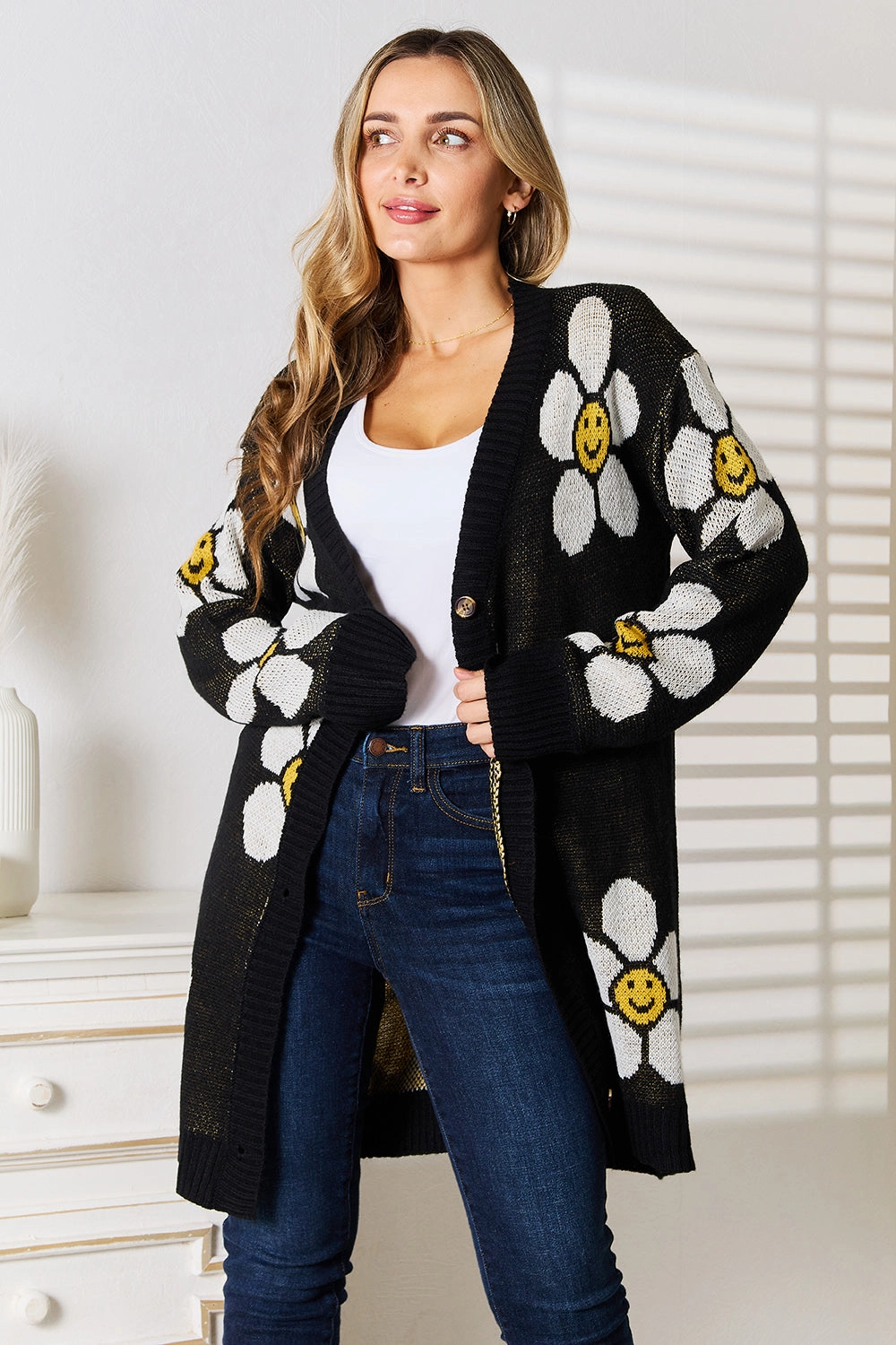 Hot Pick Sale Perfee Floral Button Down Longline Cardigan
