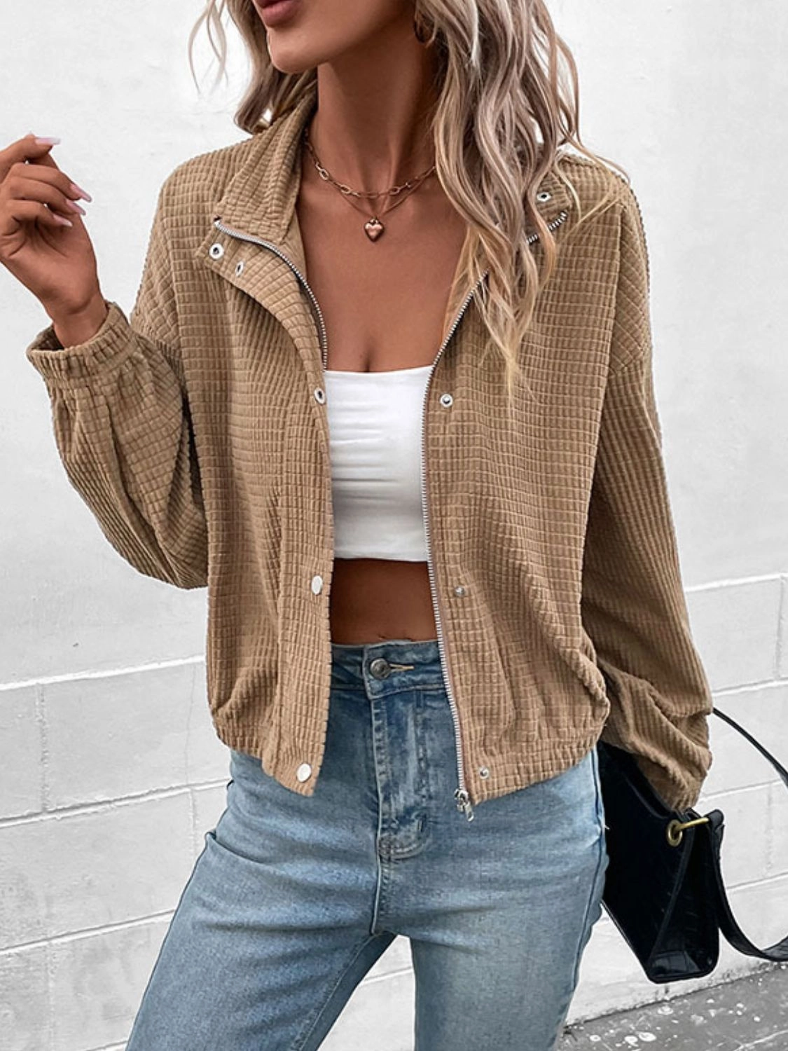 Perfee Long Sleeve Dropped Shoulder Jacket Grab Your Savings Todays Steal