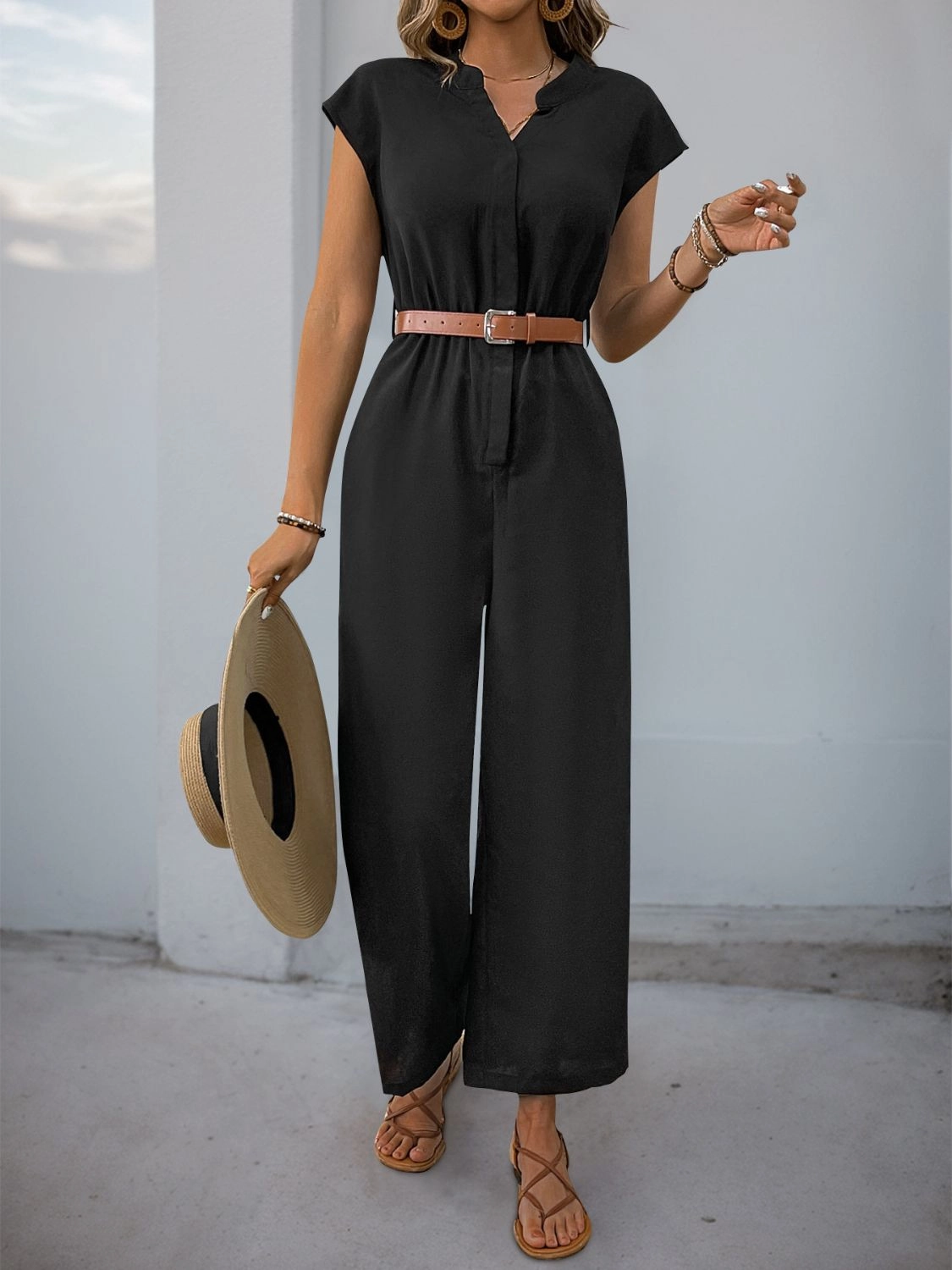 Perfect Gift Sale Special Price Offer Perfee Notched Wide Leg Jumpsuit