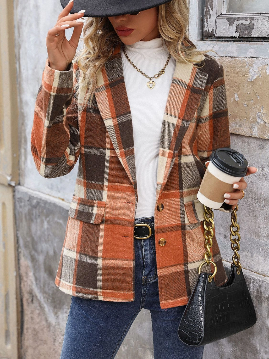 Gift Ideas Galore Perfee Plaid Button Down Lapel Collar Blazer