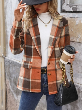 Flash Discount Today Hot Pick Deal Perfee Plaid Button Down Lapel Collar Blazer