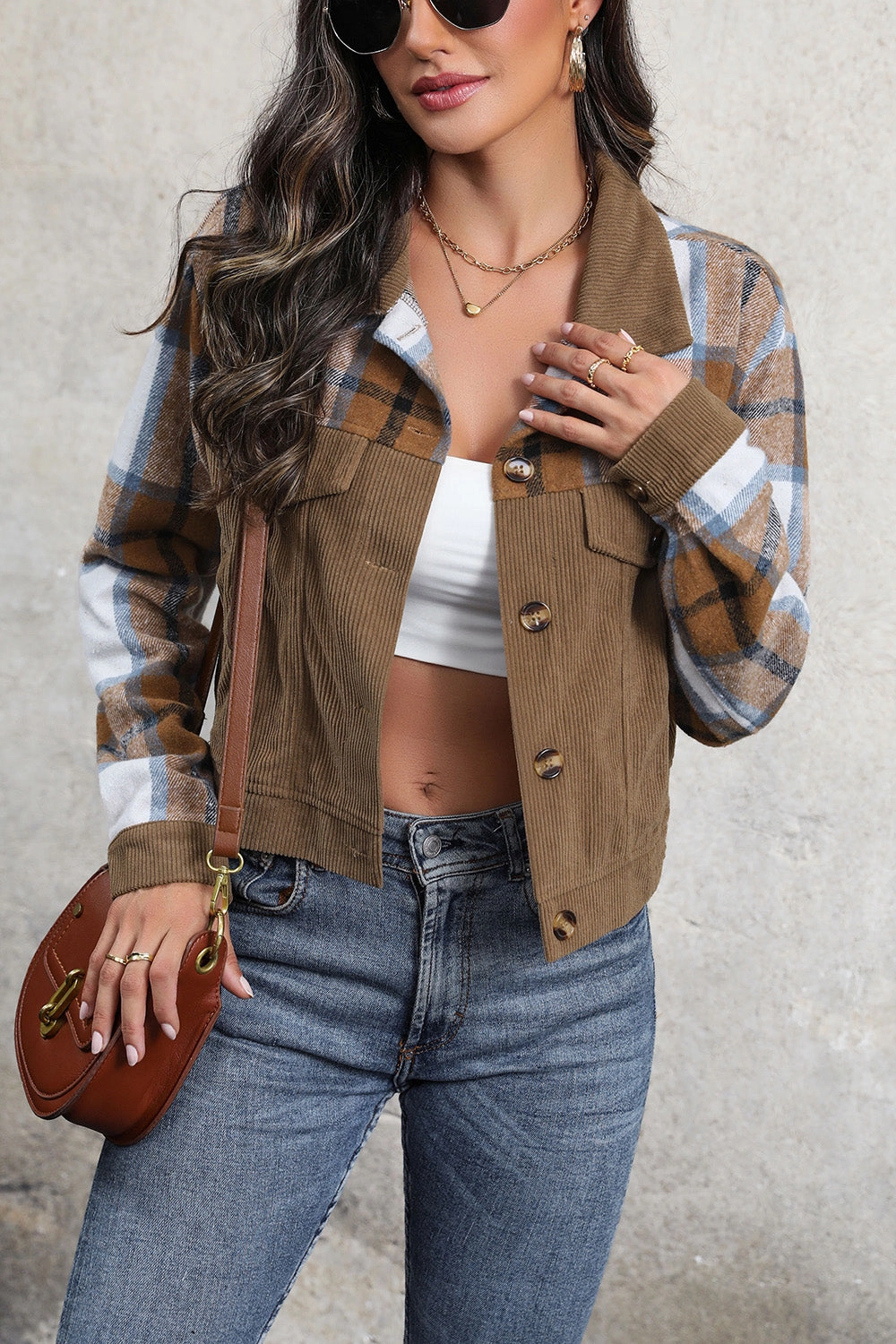 Perfee Plaid Button Up Collared Neck Jacket Best Deal Online