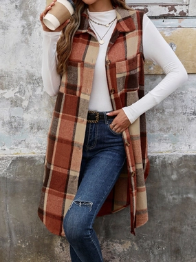 Weekend Specials Dont Miss Out Perfee Pocketed Button Up Plaid Vest