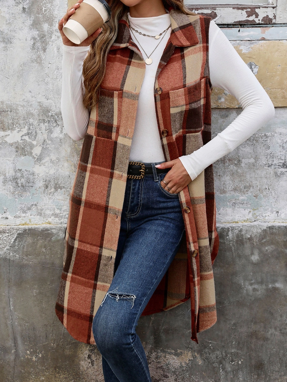 Hot Pick Sale Todays Special Savings Perfee Pocketed Button Up Plaid Vest
