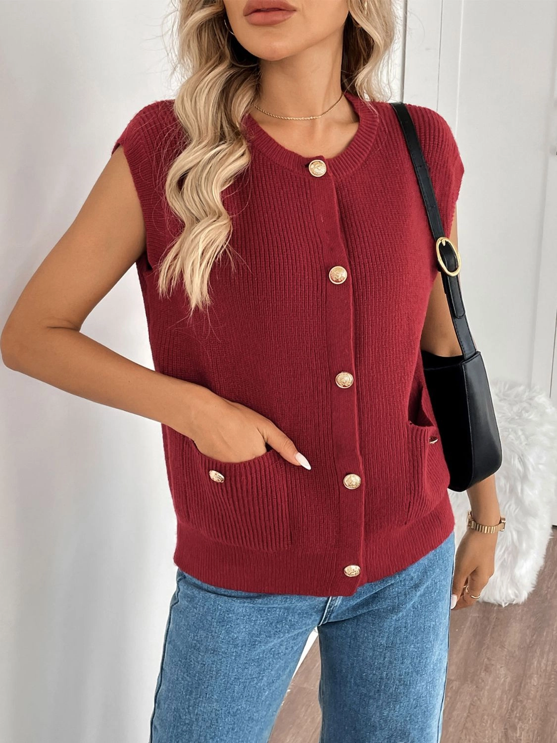 Surprise Discount Today Trendy Picks Today Perfee Pocketed Round Neck Cap Sleeve Cardigan