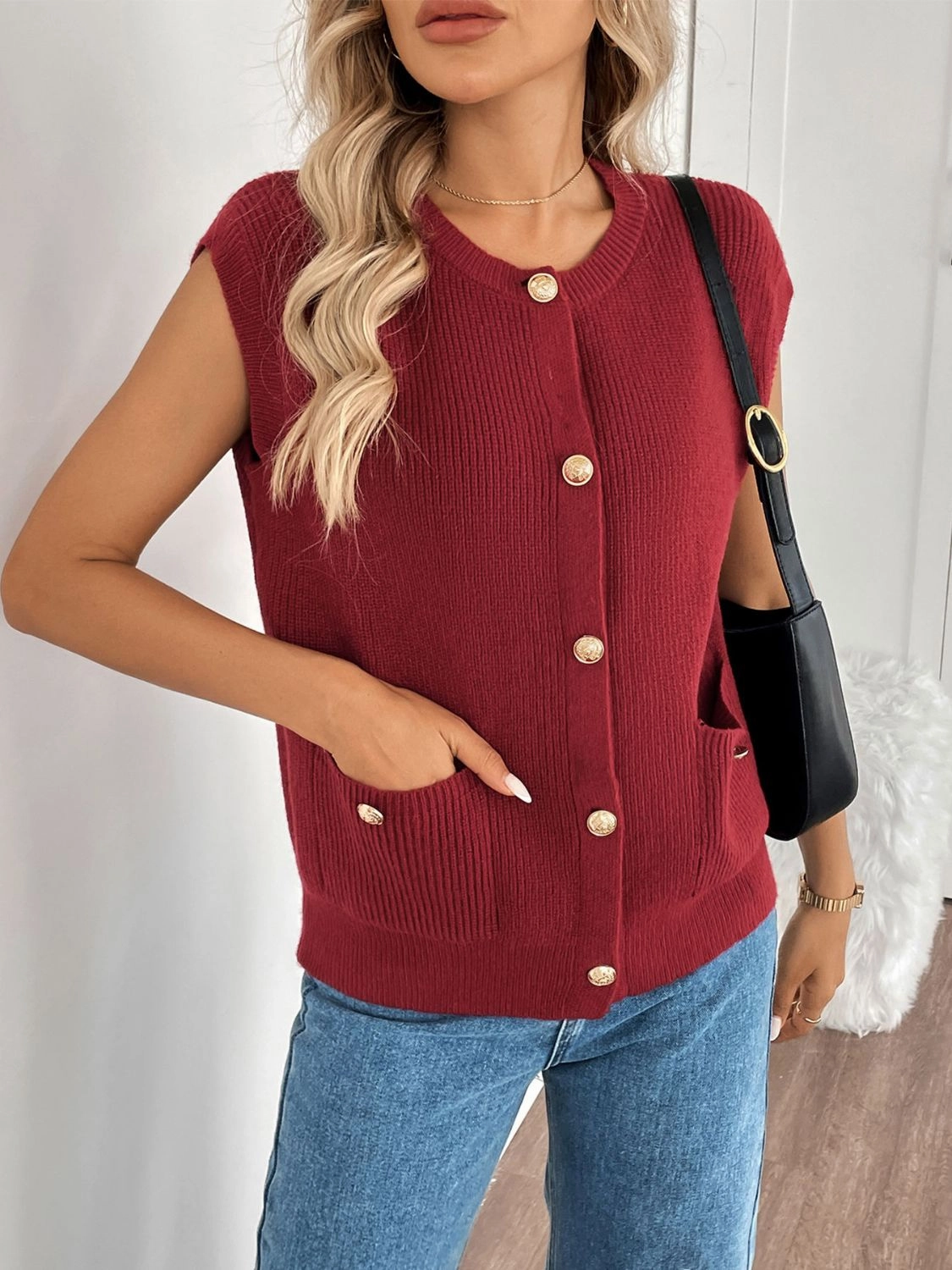 Perfee Pocketed Round Neck Cap Sleeve Cardigan Shop Grab Now Flash Pick Today