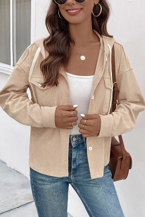 Mega Hot Offer Todays Hot Pick Perfee Ribbed Button Up Drawstring Hooded Jacket