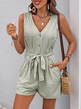 MustHave Gift Ideas Shop Grab Offer Perfee Striped V-Neck Tie Waist Romper