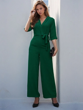 Exclusive Deal Inside Perfee Surplice Half Sleeve Wide Leg Jumpsuit