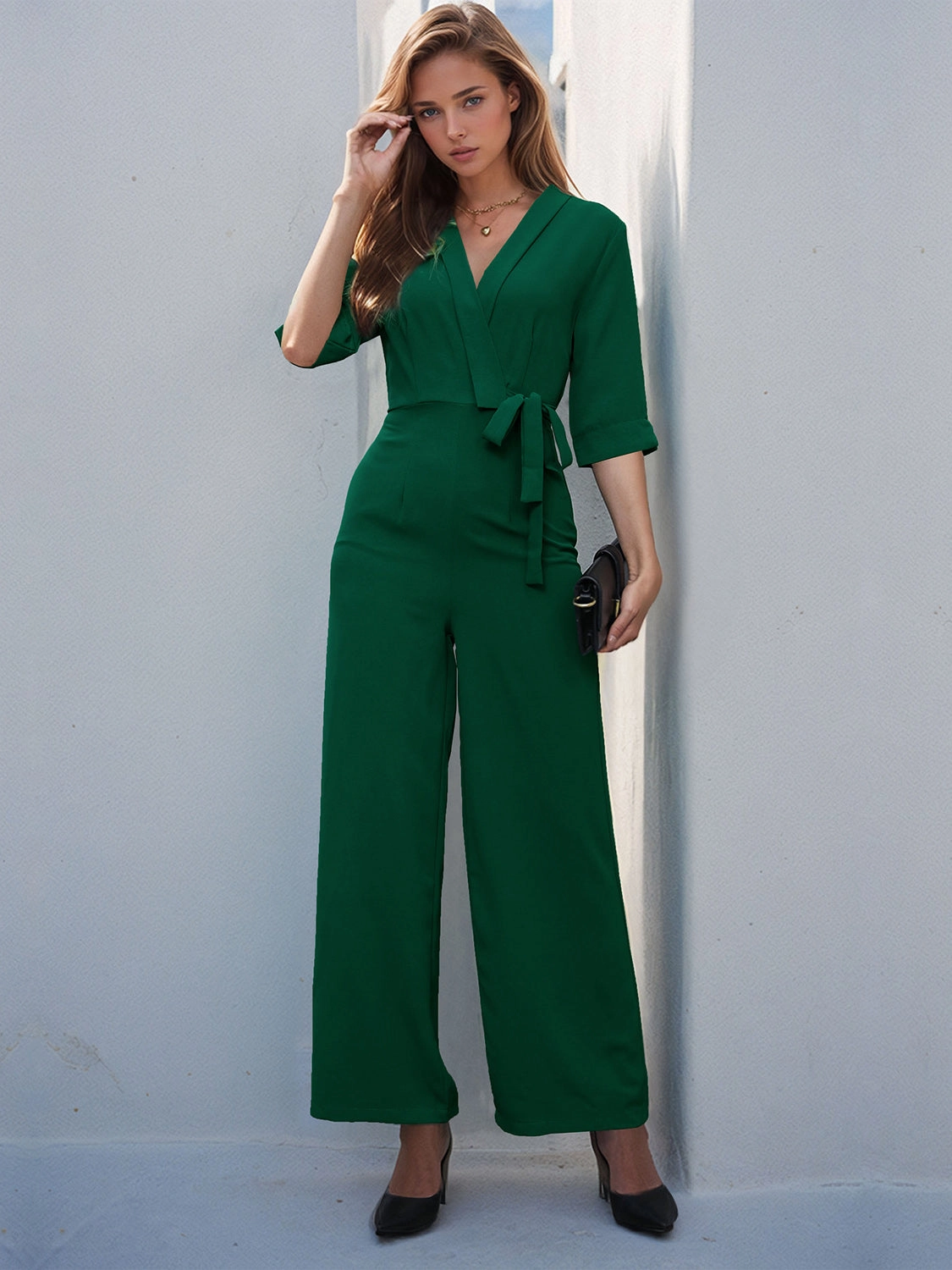 Perfee Surplice Half Sleeve Wide Leg Jumpsuit Mega Sale Now