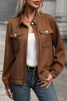Perfee Textured Zip Up Collared Neck Jacket Sweet Deal Today Special Price Today