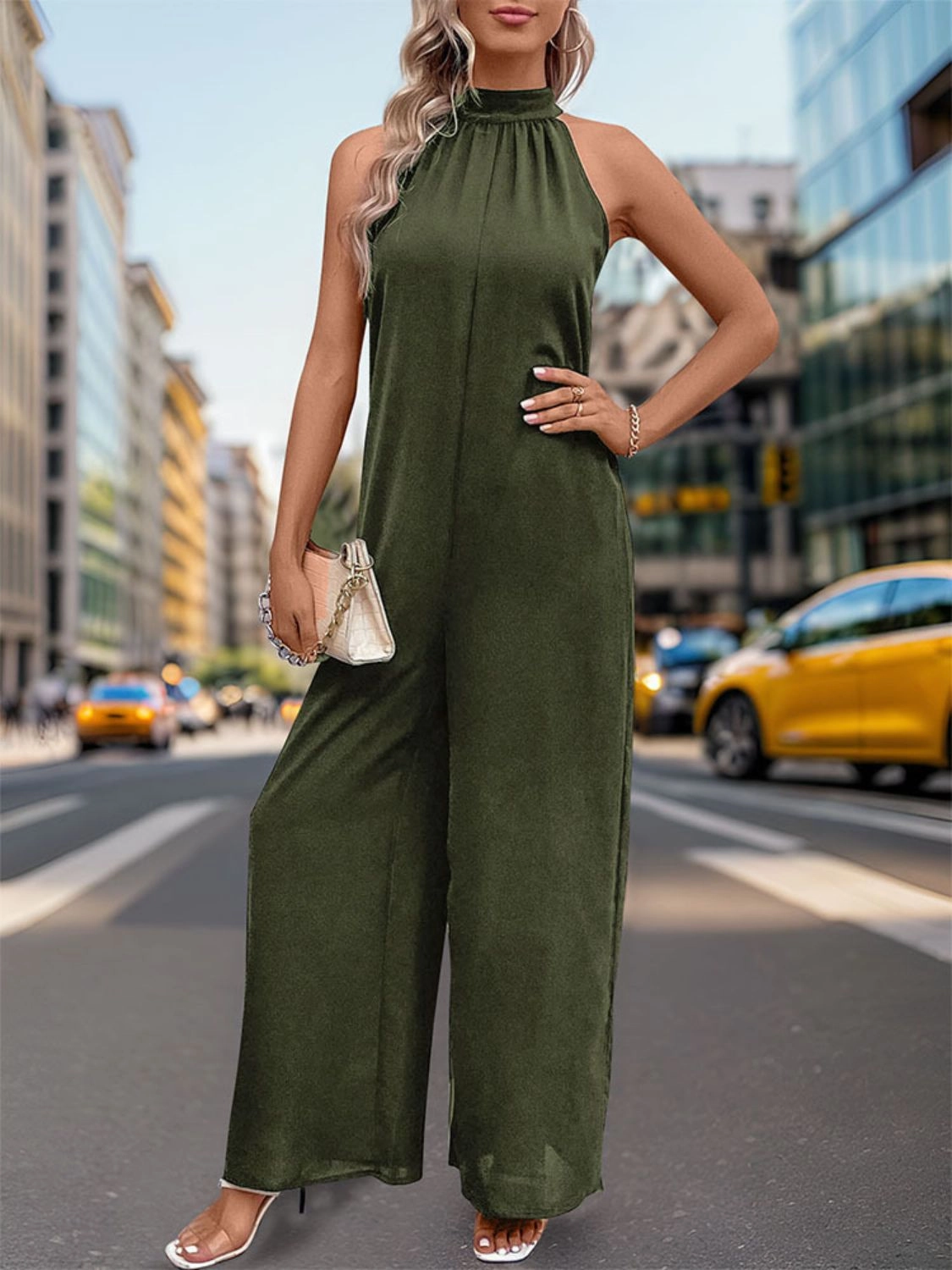 Todays Trending Deals Perfee Tied Grecian Wide Leg Jumpsuit