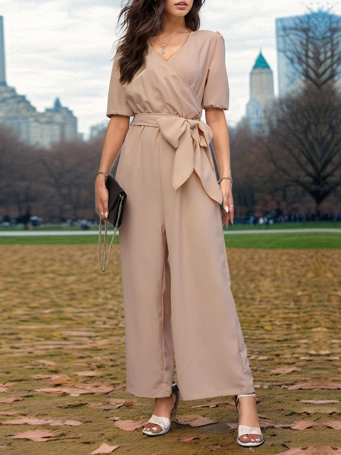 Special Offer Inside Todays Special Savings Perfee Tied Short Sleeve Wide Leg Jumpsuit