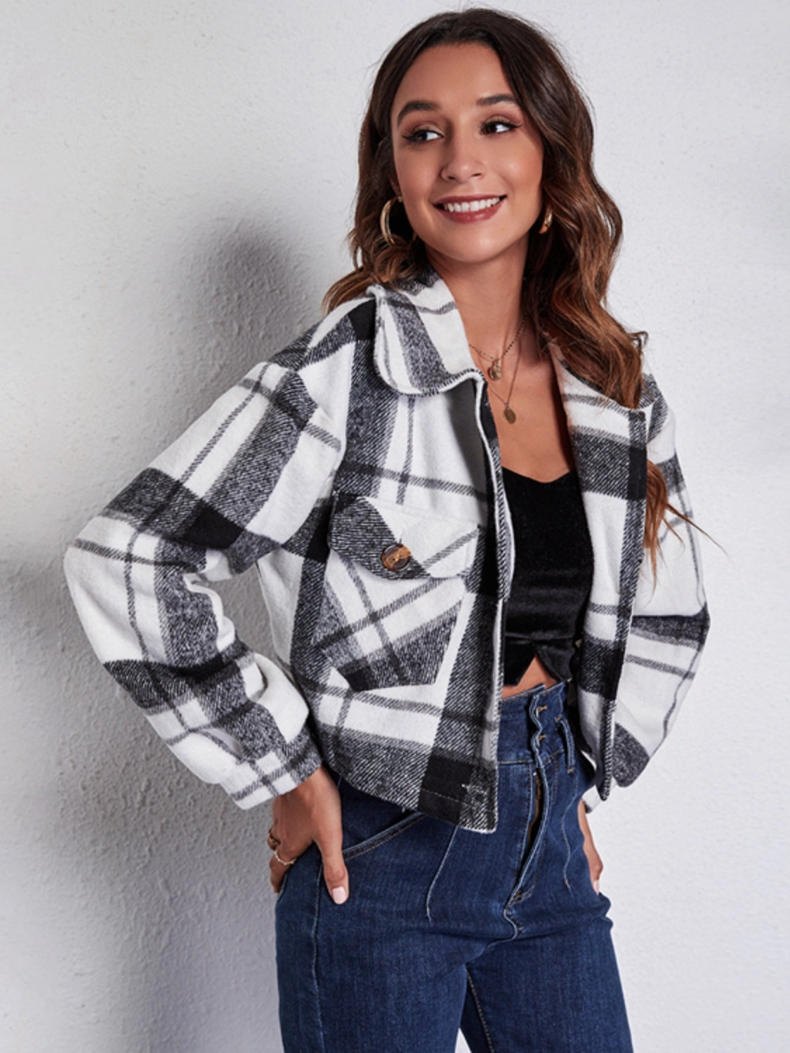 Plaid Button Front Jacket With Pockets Save Big Online