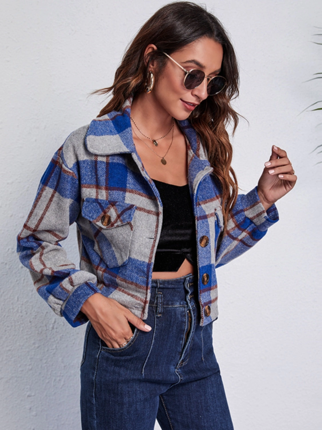 Plaid Button Front Jacket With Pockets Last Chance Steal
