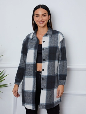 Plaid Button Up Collared Neck Outerwear Shop Save Big