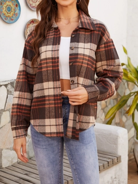 Plaid Button Up Long Sleeve Jacket Flash Discount Today
