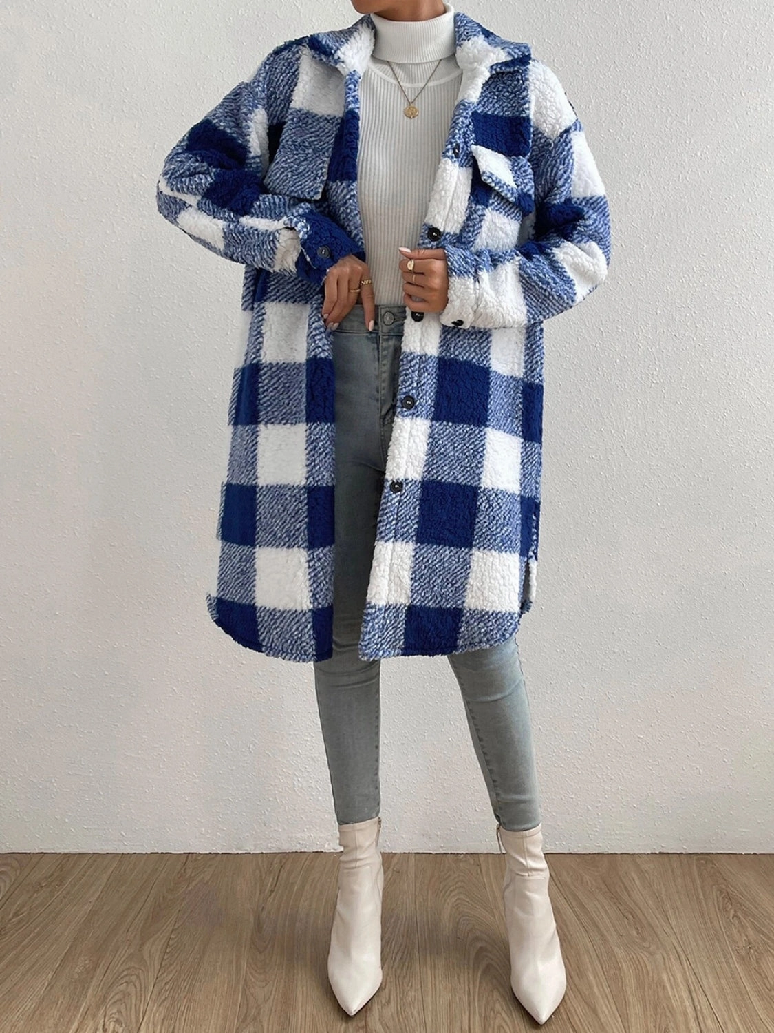 Clearance Alert Now Plaid Collared Neck Button Down Coat
