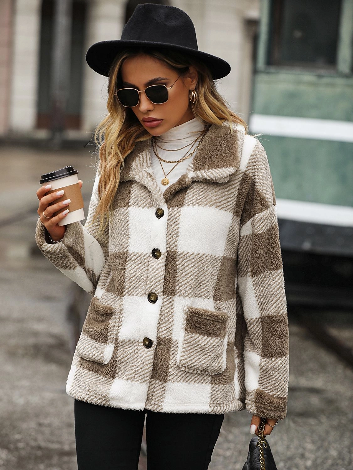Sale Ending Soon Clearance Sale Plaid Collared Neck Button Down Jacket