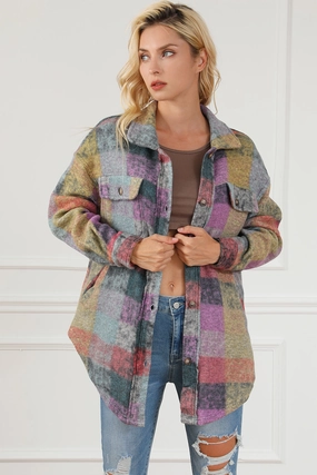 Grab Your Savings Plaid Collared Neck Button Front Jacket