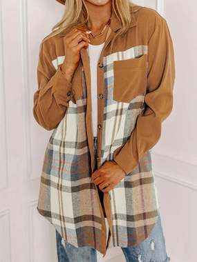 Limited Edition Offer Plaid Collared Neck Long Sleeve Jacket