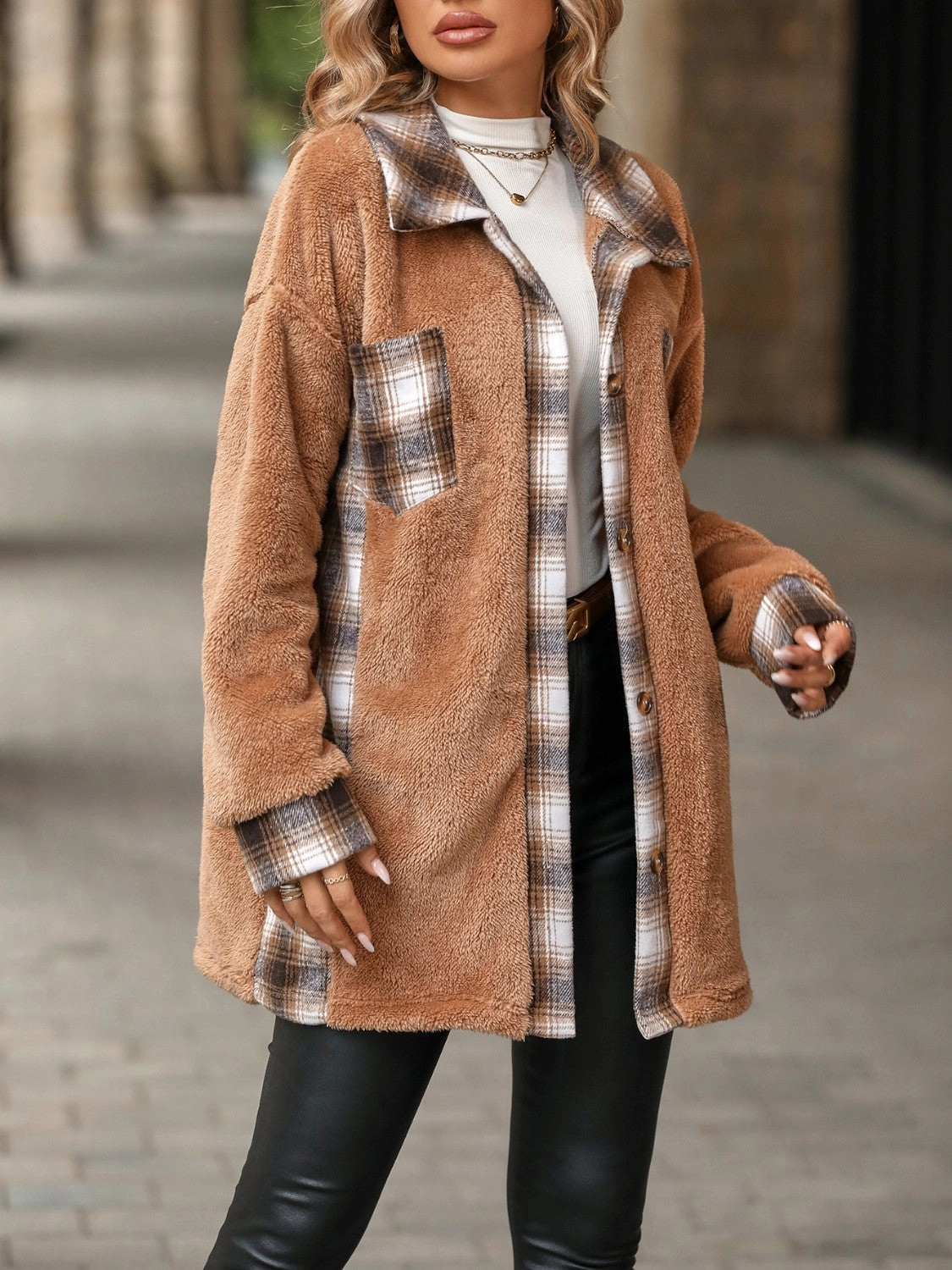 Hot Discount Deal Plaid Contrast Dropped Shoulder Coat
