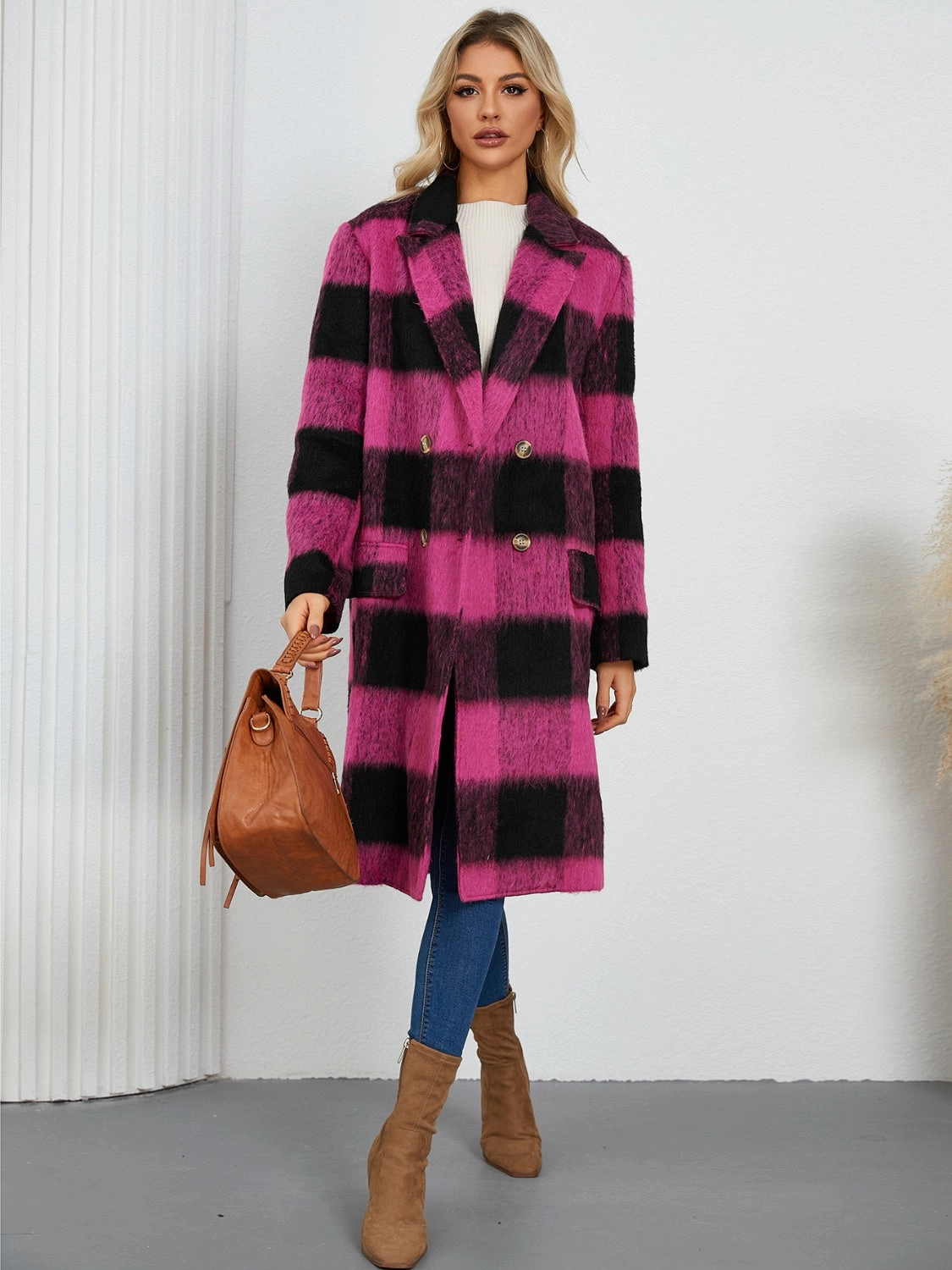 Hot Pick Sale Exclusive Savings Event Plaid Double-Breasted Long Sleeve Coat