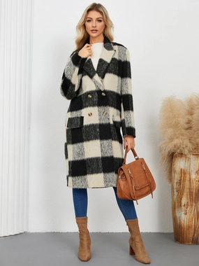 Hot Sale Today Plaid Double-Breasted Long Sleeve Coat