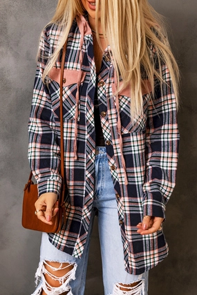 Plaid Drawstring Hooded Jacket With Pockets Hot Deals Today